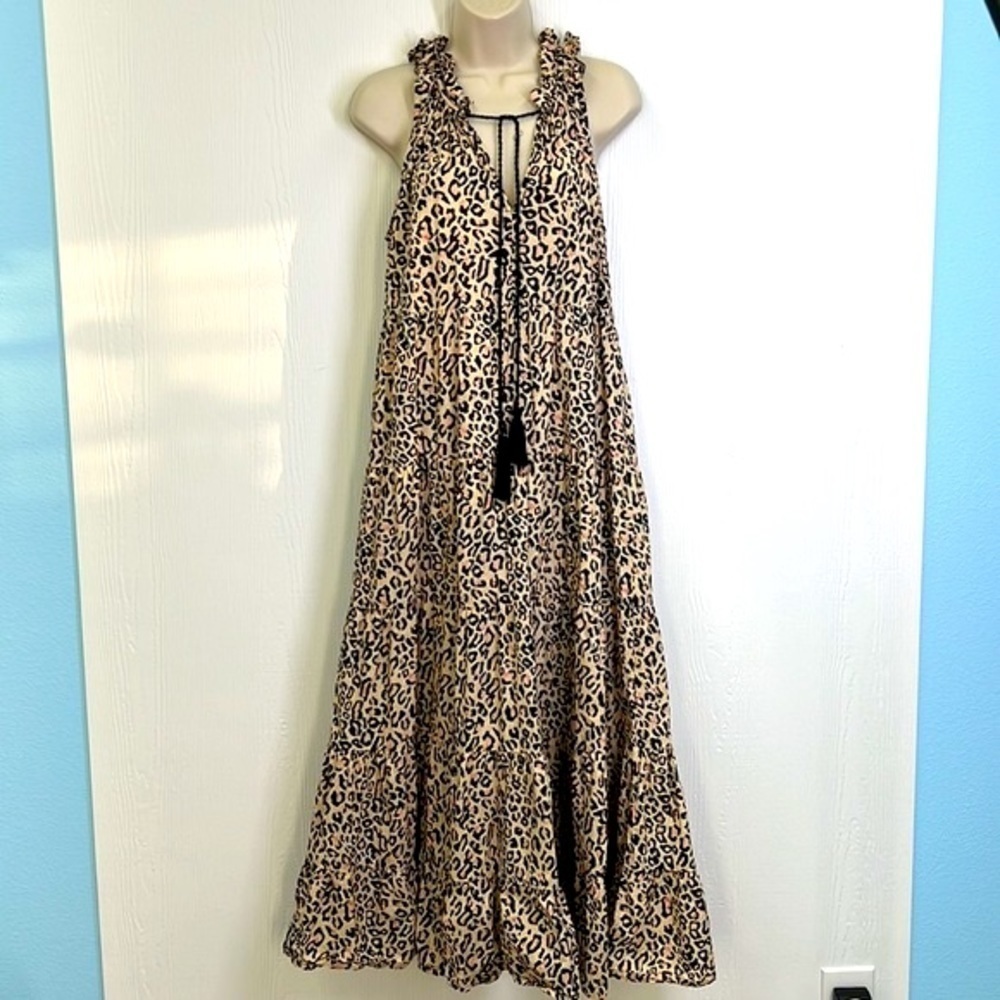 Mudpie - Light Tan And Black Cheetah Sleeveless Maxi Dress Size Small - Picture 2 of 12